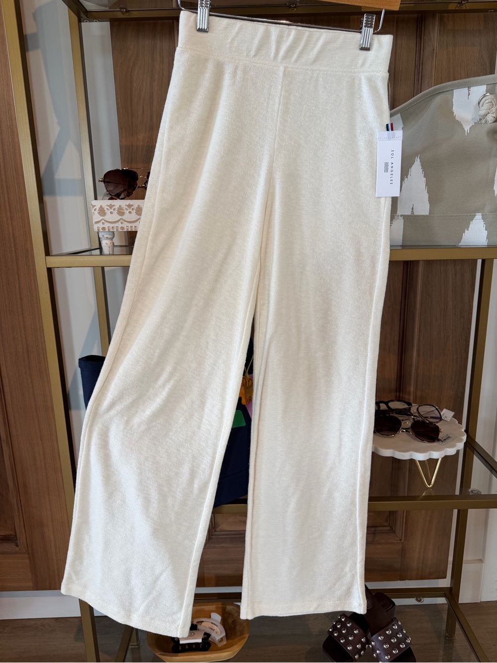 Sol Angeles Cream Terry Cloth Wide-Leg Lounge Pants